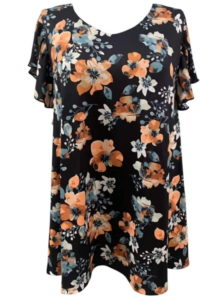 Kerissa Top - Black Print, women's plus size blouse with floral design in earthy colors, perfect for women fashion.