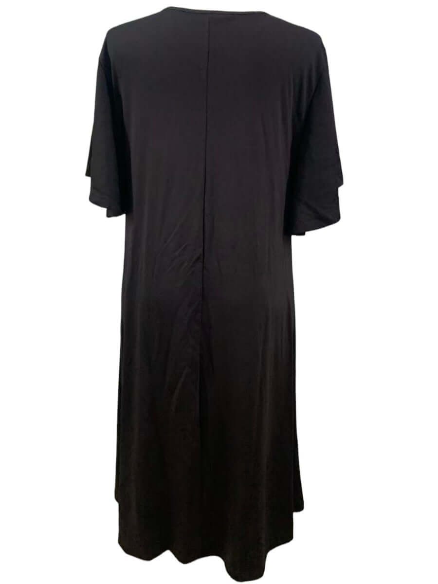 Back view of the Westley Dress - Black featuring flutter sleeves and a relaxed A-line silhouette.