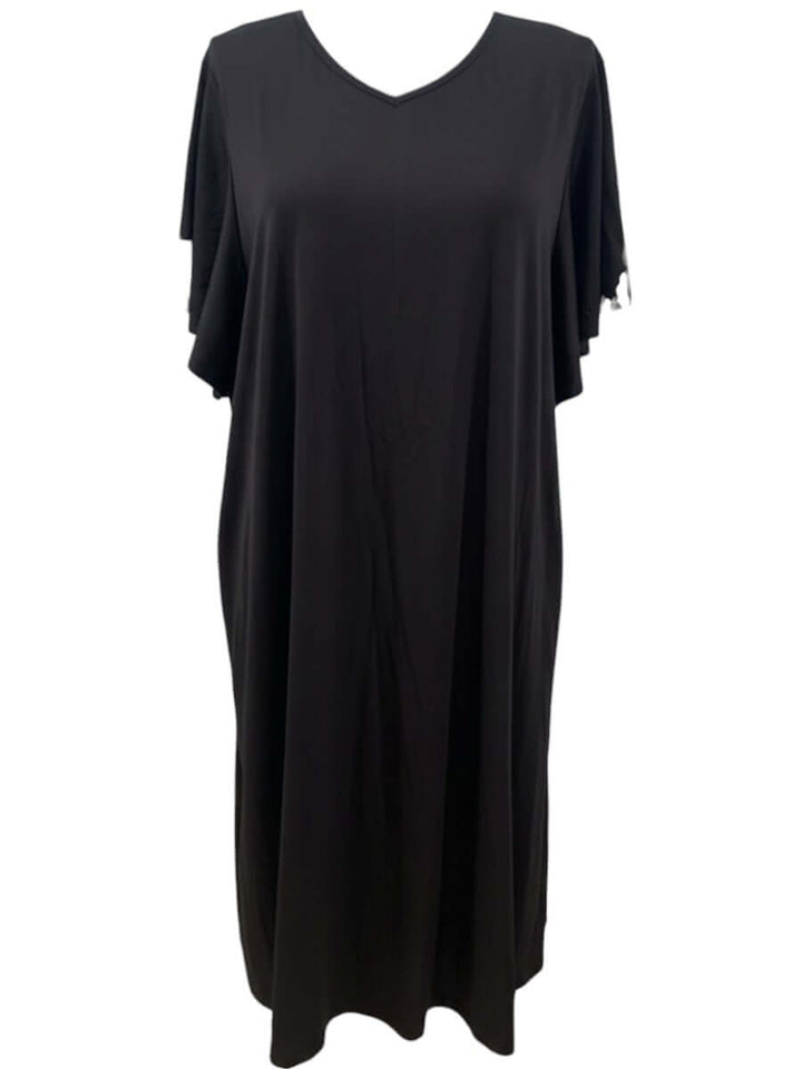 Women’s Plus Size Westley Dress - Black with flutter sleeves and V-neckline, ideal for minimalist fashion.