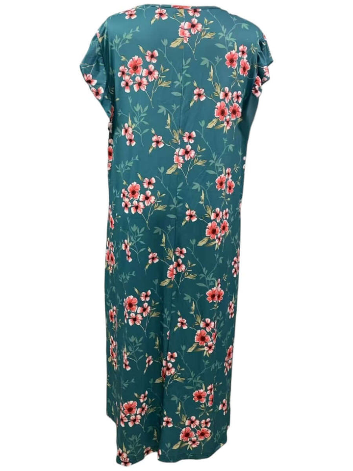Electra Nightie - Green Print, women's plus size floral sleepwear with a soft-stretch fabric.