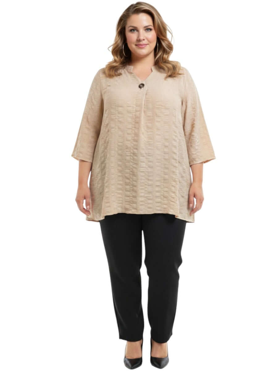 Women's Plus Size Parnell Top in Stone with Black Crepe pants | size 16 to 50 | Dale and Waters