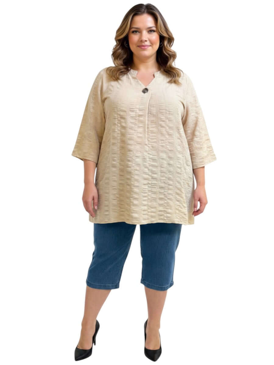 Women's Plus Size Parnell Top in Stone with Denim Capris | Size 16 to 50 | Dale and Waters