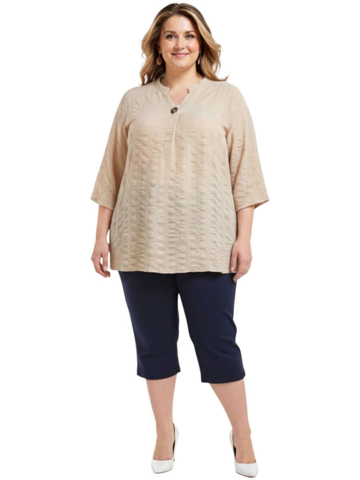 Women's Plus Size Parnell Top in Stone with Navy Jersey capris | Size 16 to 50 | Dale and Waters