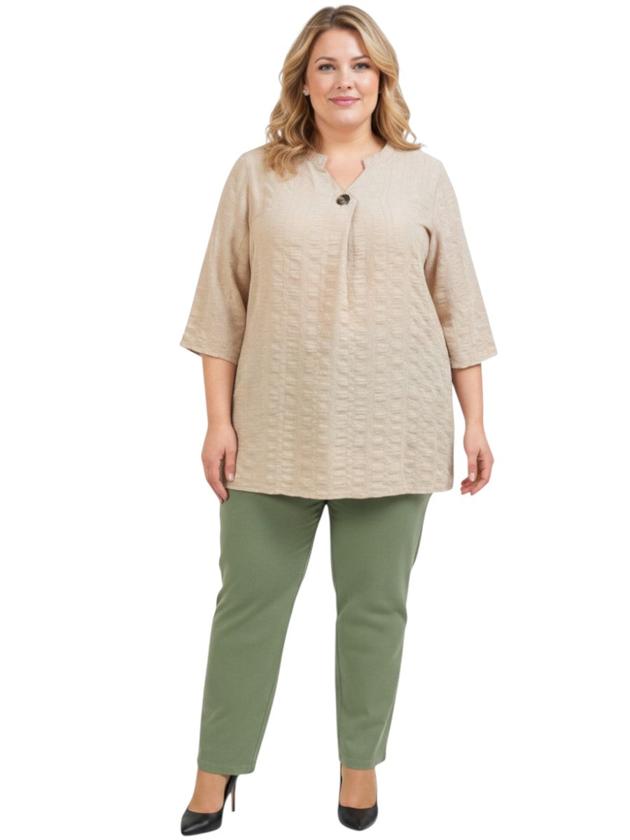 Women's Plus Size Parnell Top in Stone with Olive Jeans | Size 16 to 50 | Dale and Waters