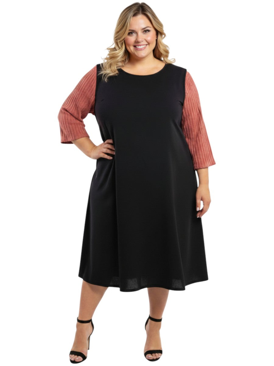 black silk dress with sleeves Women's Black Soild Pinafore Dress With Button, Black / XS