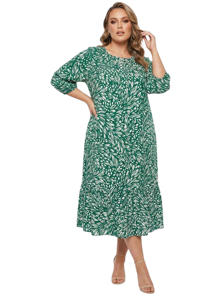Hawley Bib Dress - Green Print