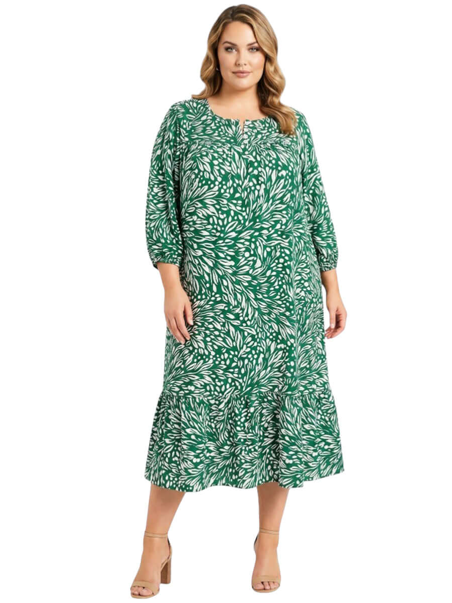 Hawley Bib Dress - Green Print