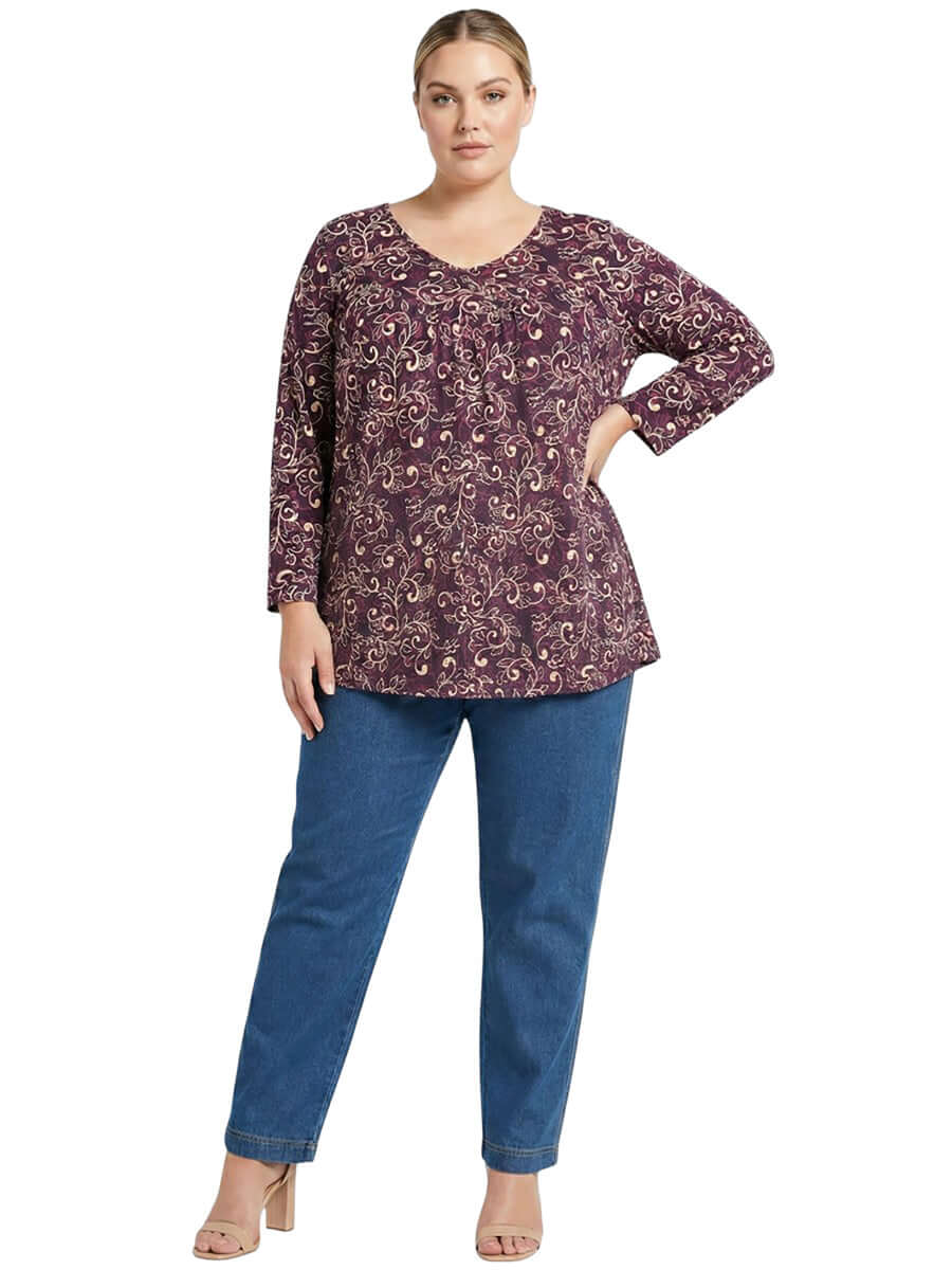 Oaklynn Top - Wine Print