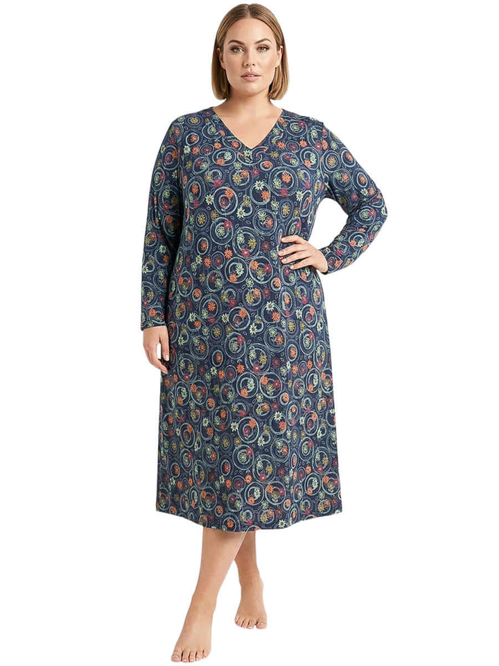 Greyson V-neck Nightie - Navy Print