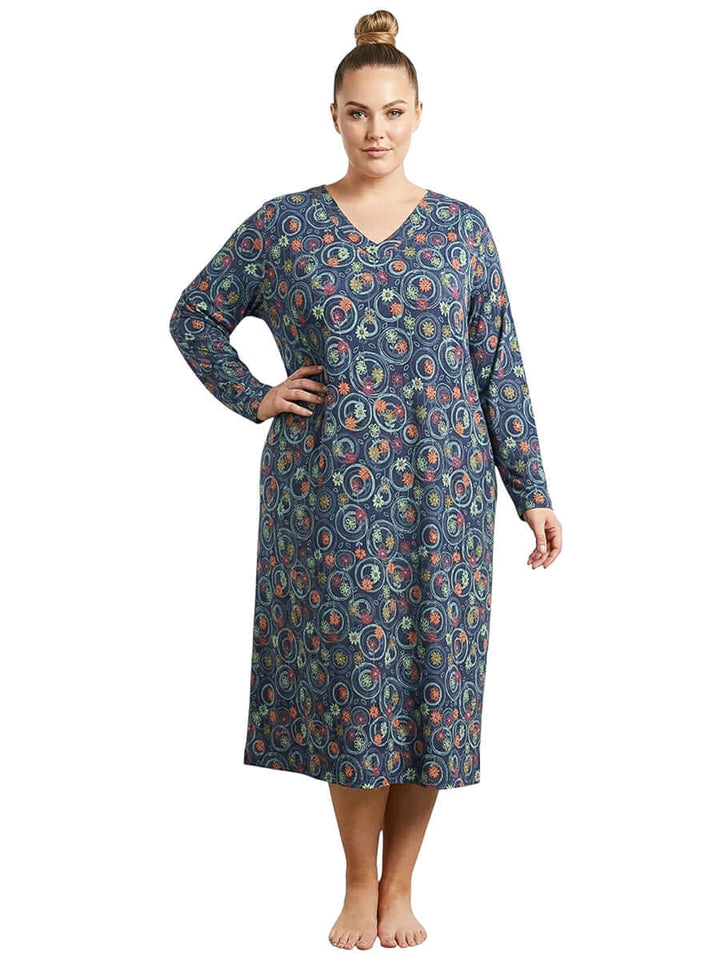 Greyson V-neck Nightie - Navy Print