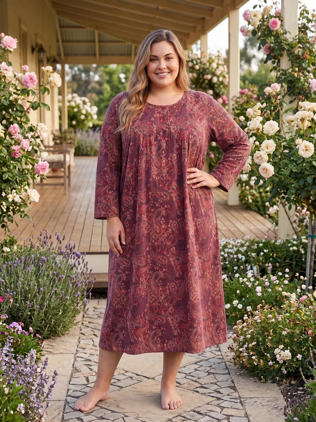 Jasmine Nightie - Wine Print