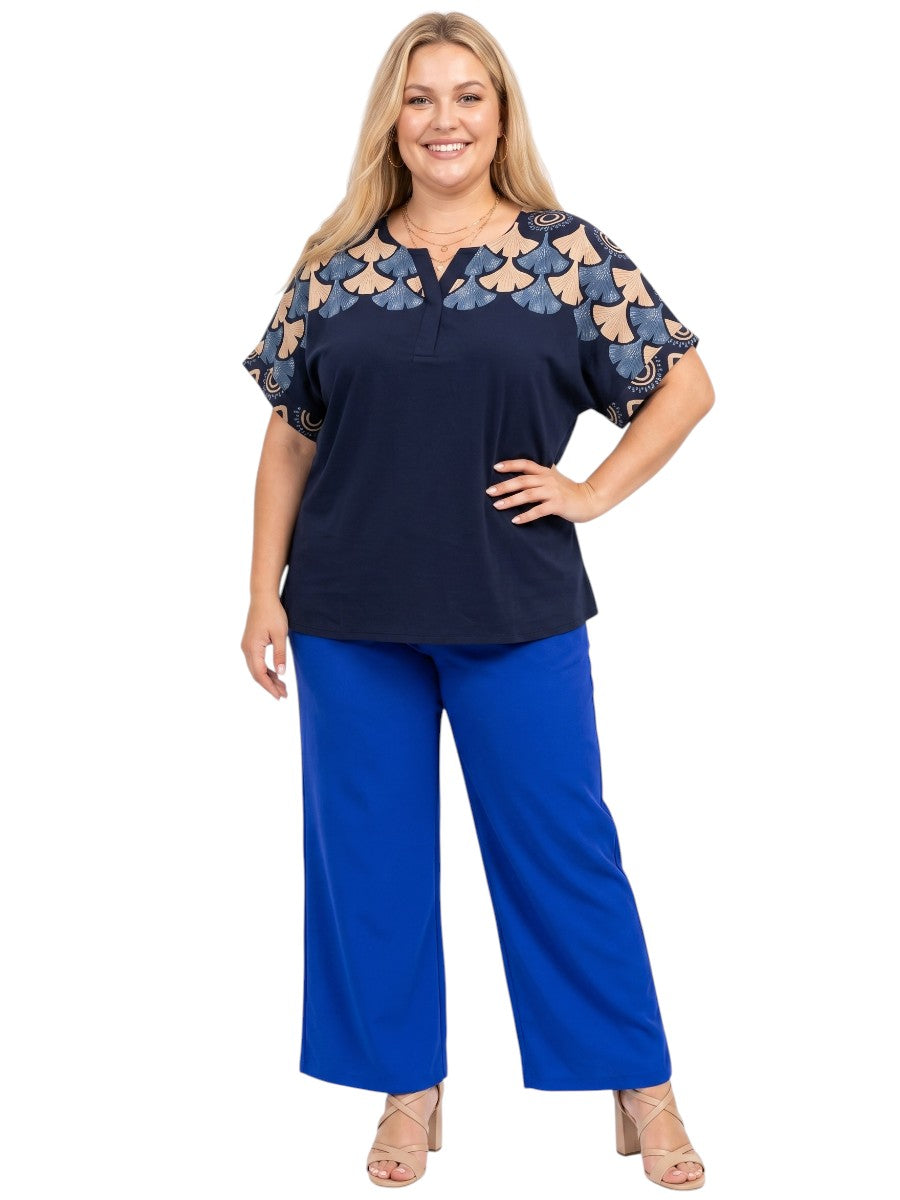 Nessa Border Top - Navy Print