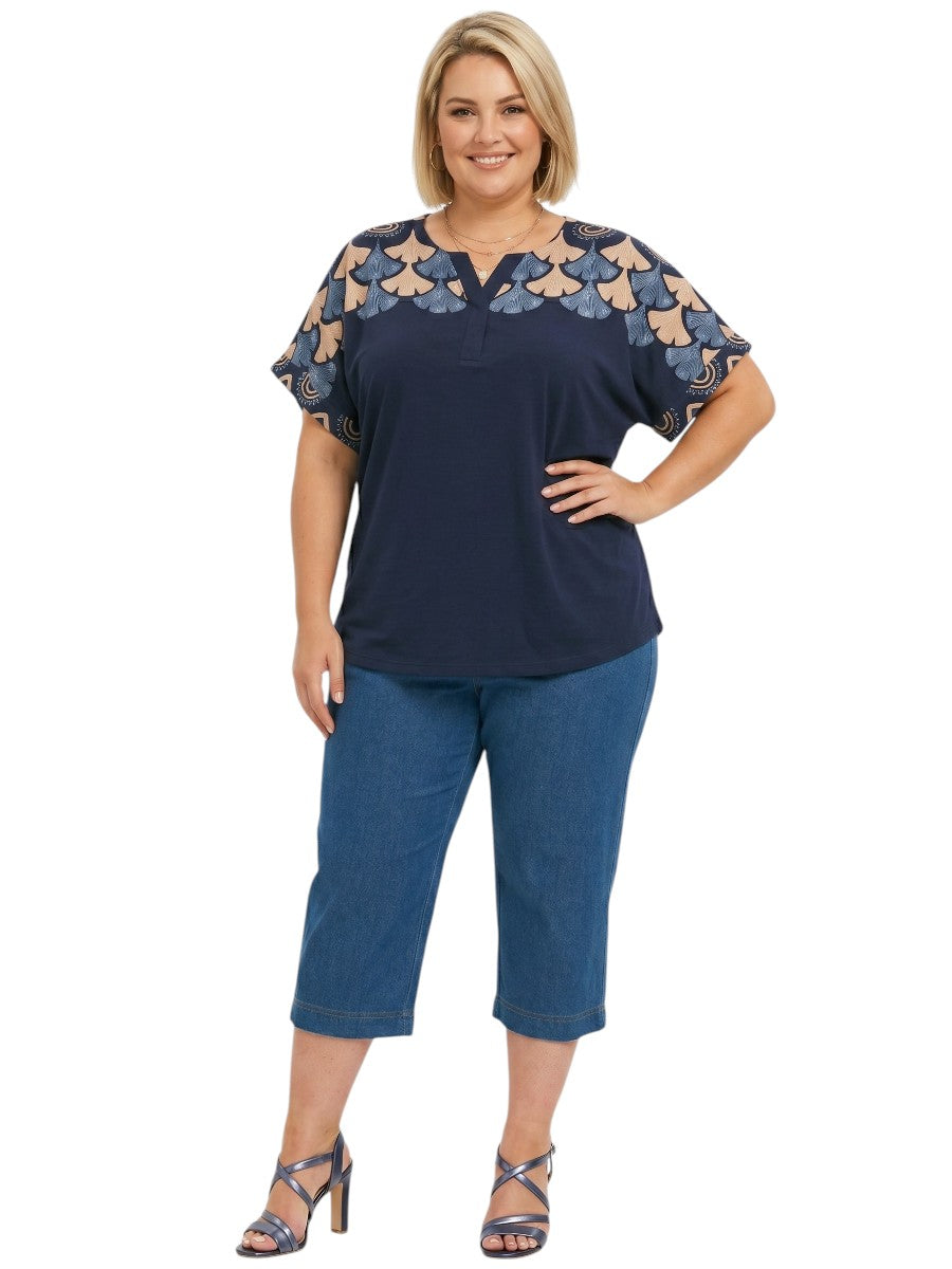 Nessa Border Top - Navy Print