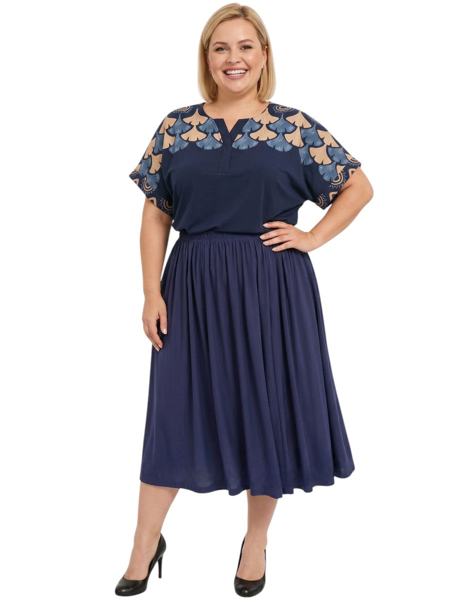Nessa Border Top - Navy Print