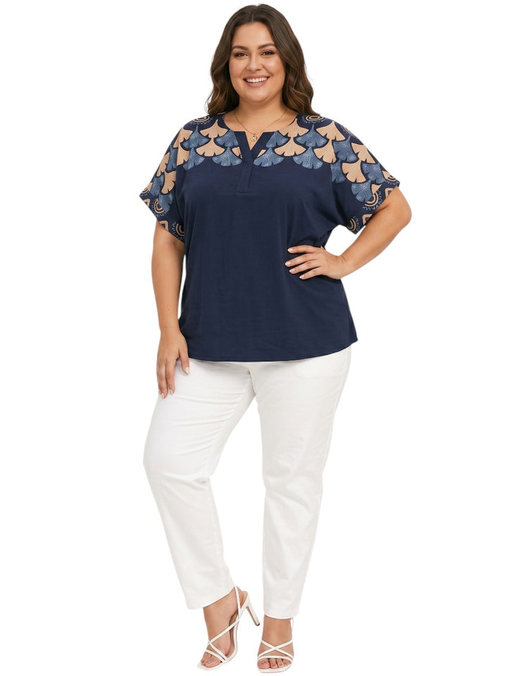 Nessa Border Top - Navy Print