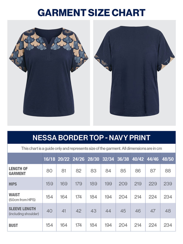 Nessa Border Top - Navy Print