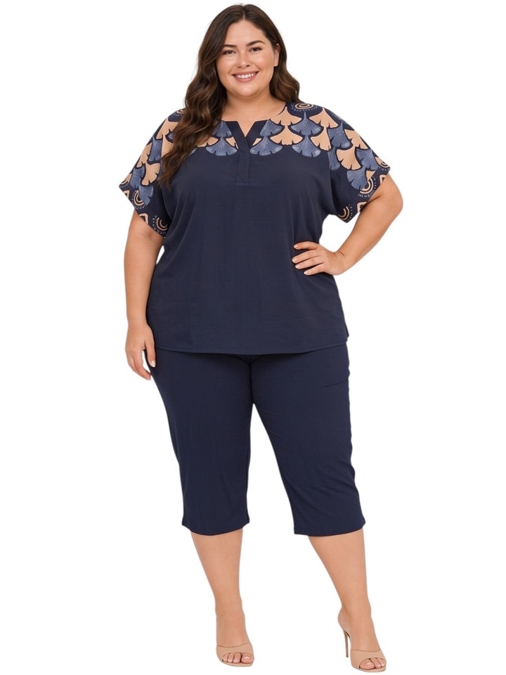 Nessa Border Top - Navy Print