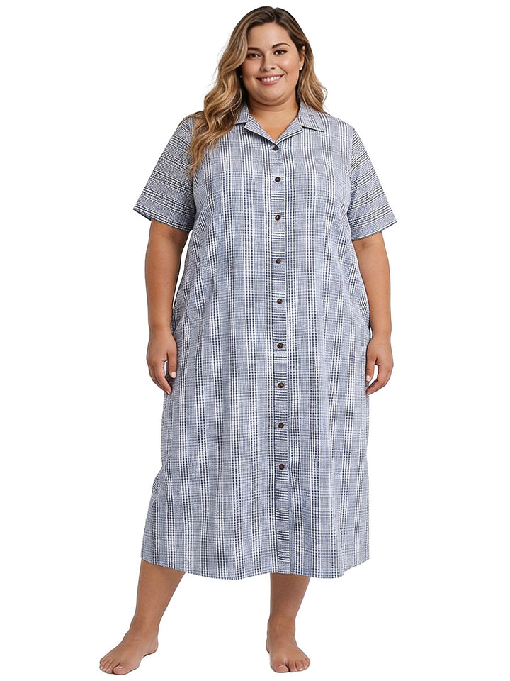Beretta Dream Seersucker Dressing Gown - Blue Print