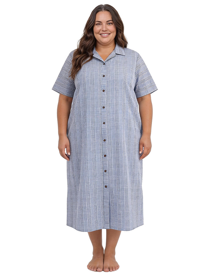 Beretta Dream Seersucker Dressing Gown - Blue Print