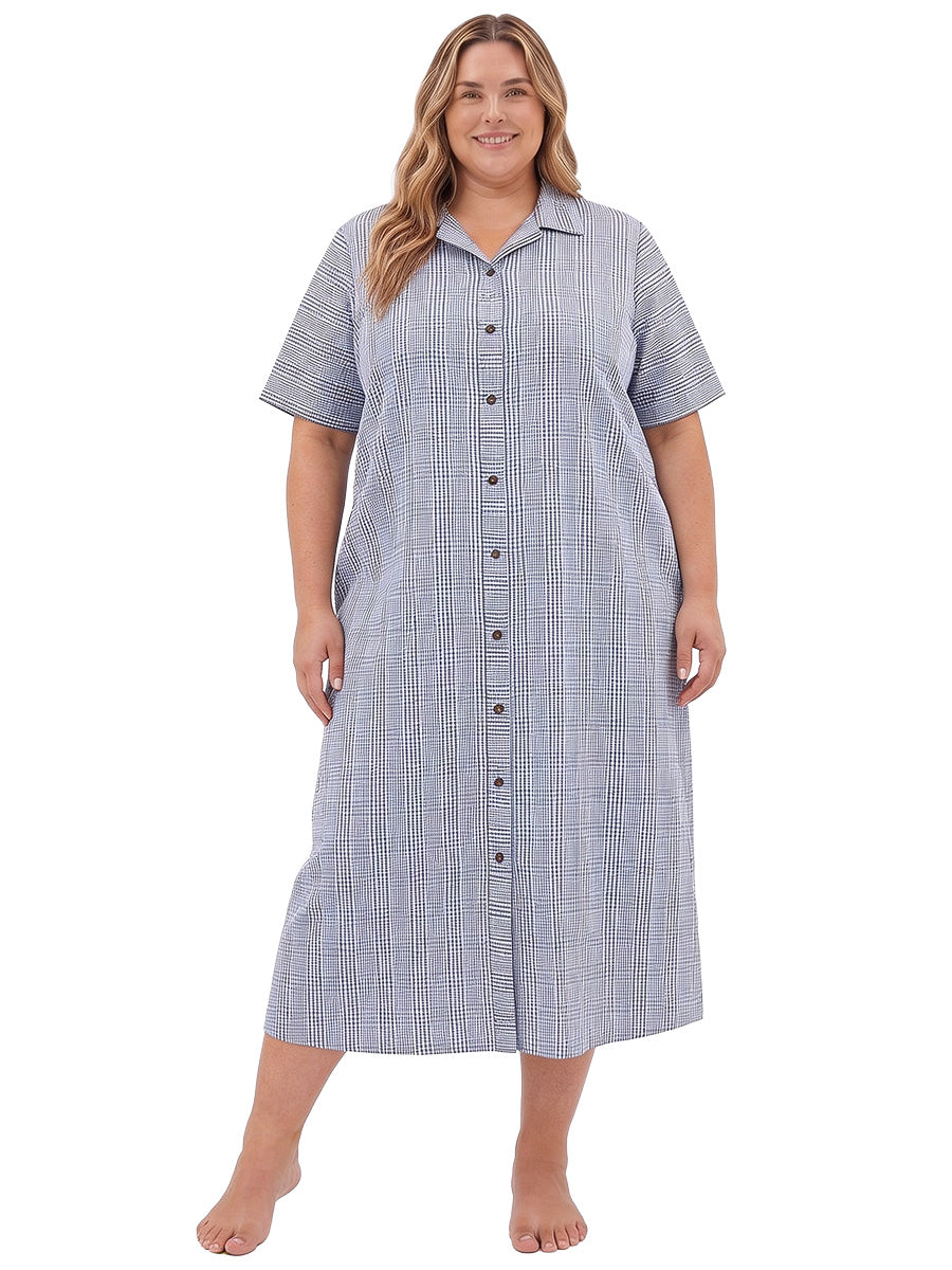 Beretta Dream Seersucker Dressing Gown - Blue Print