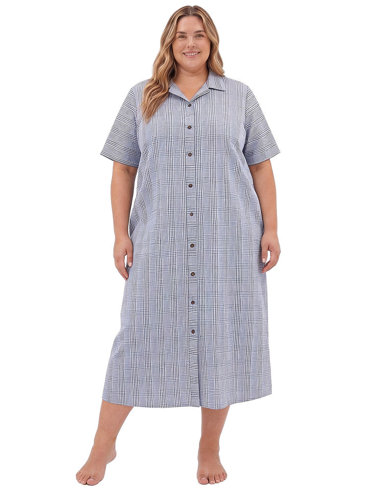 Beretta Dream Seersucker Dressing Gown - Blue Print