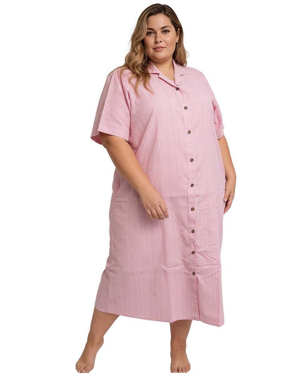Beretta Nights Seersucker Dressing Gown - Pink Print