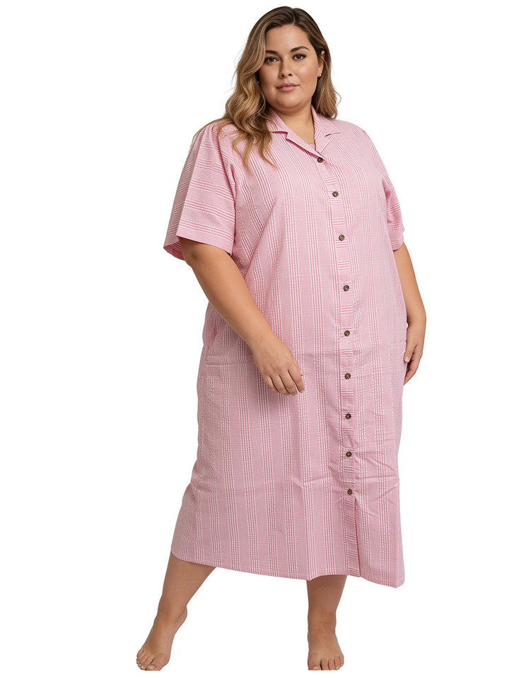 Beretta Nights Seersucker Dressing Gown - Pink Print