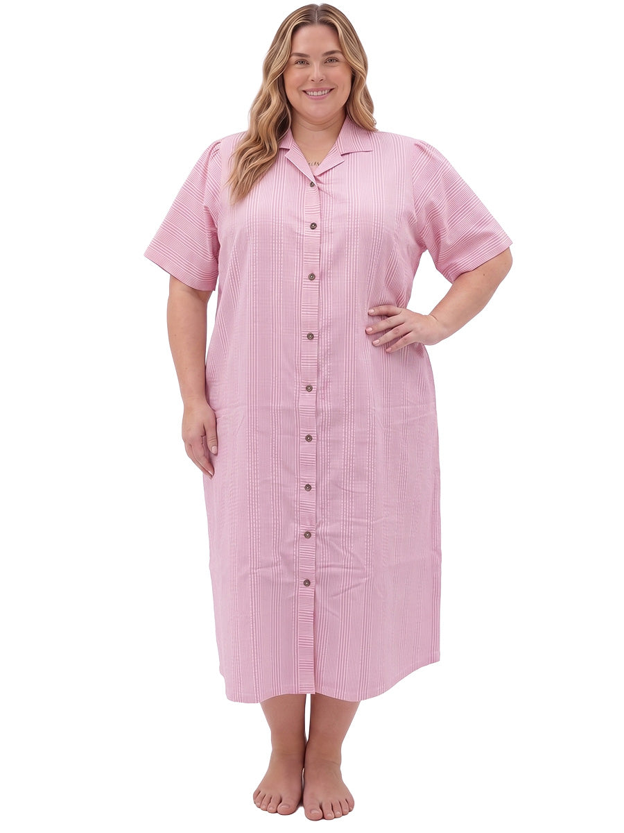 Beretta Nights Seersucker Dressing Gown - Pink Print