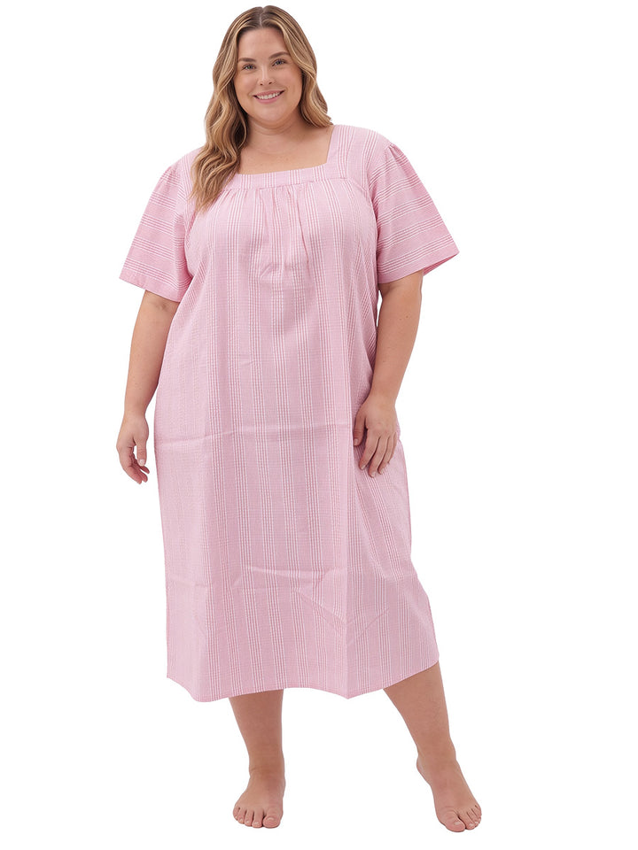 Beretta Nights Seersucker Nightie - Pink