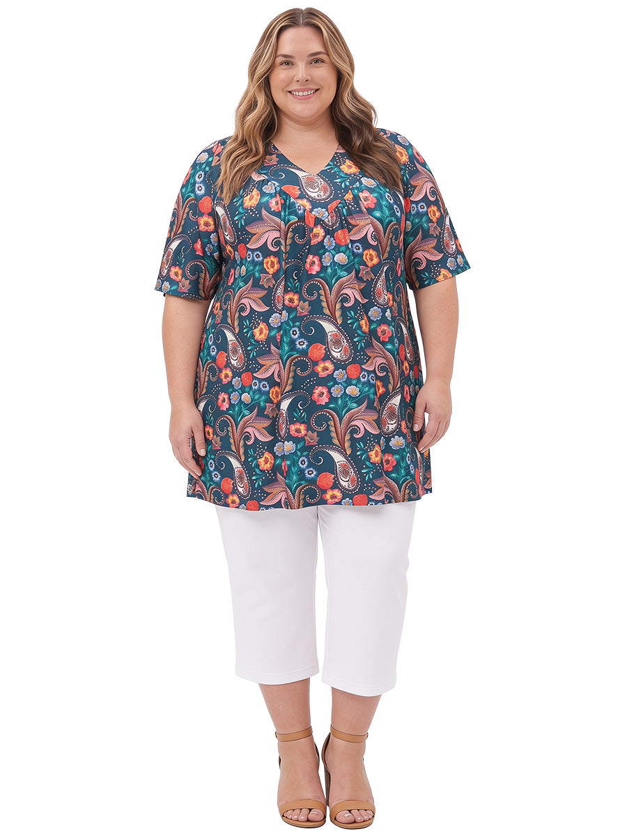Logan Fields Tunic - Teal Print