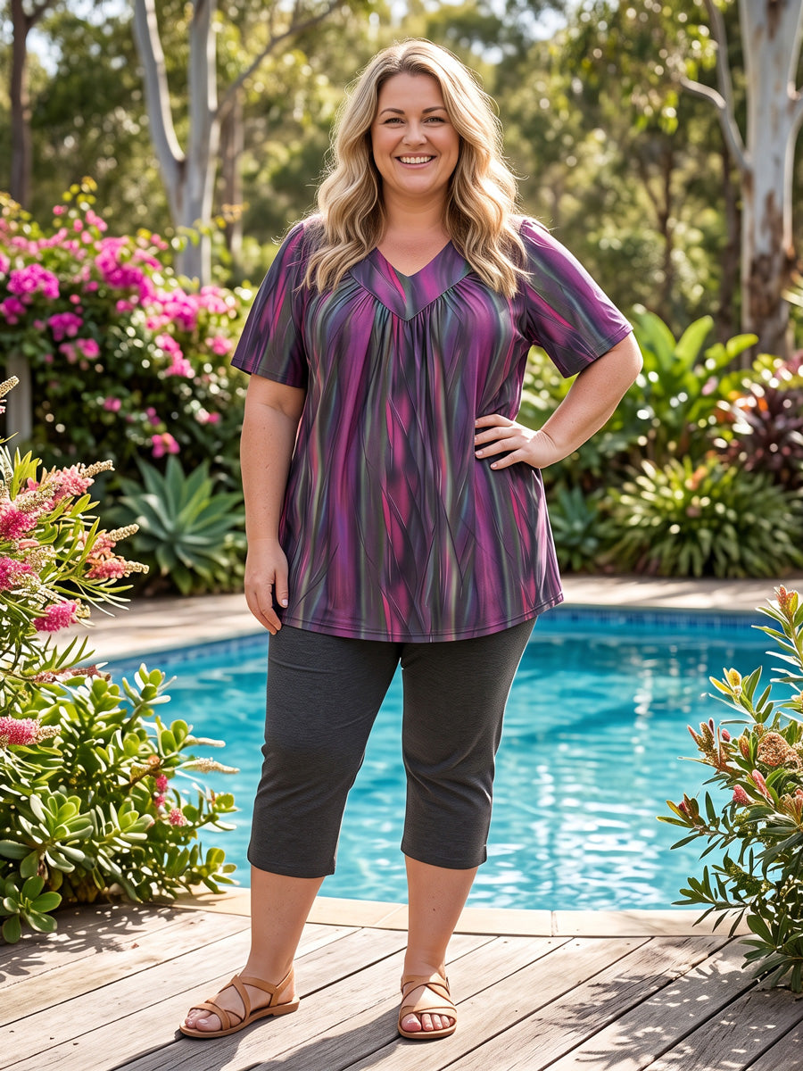 LL261017 Tarni Fields Tunic Black Print -Love is in the Air Pants Charcoal | Dale and Waters | Plus size 
