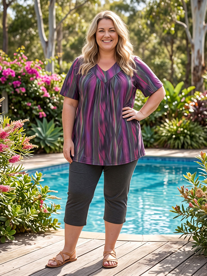 LL261017 Tarni Fields Tunic Black Print -Love is in the Air Pants Charcoal | Dale and Waters | Plus size 