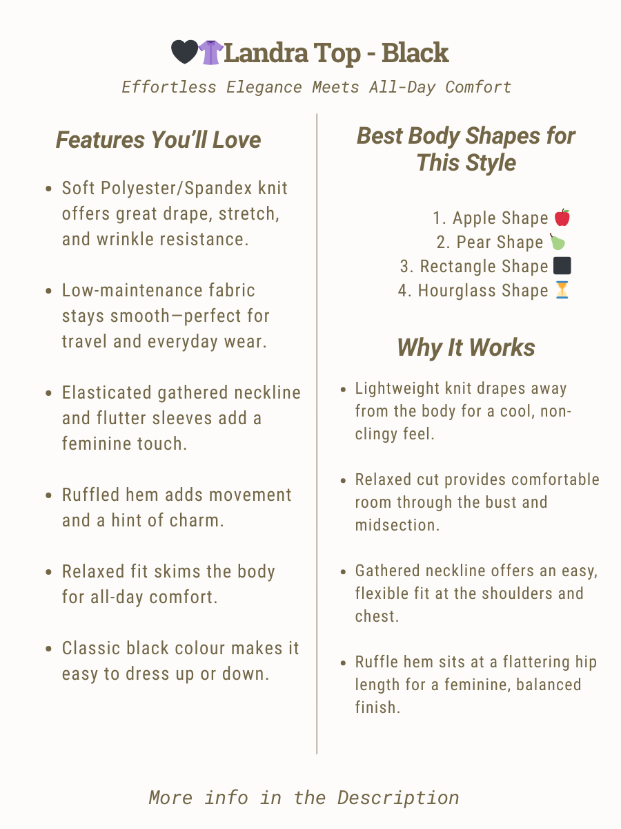 Landra Top - Black features and styling tips for women, size 16-50, by Dale and Waters.