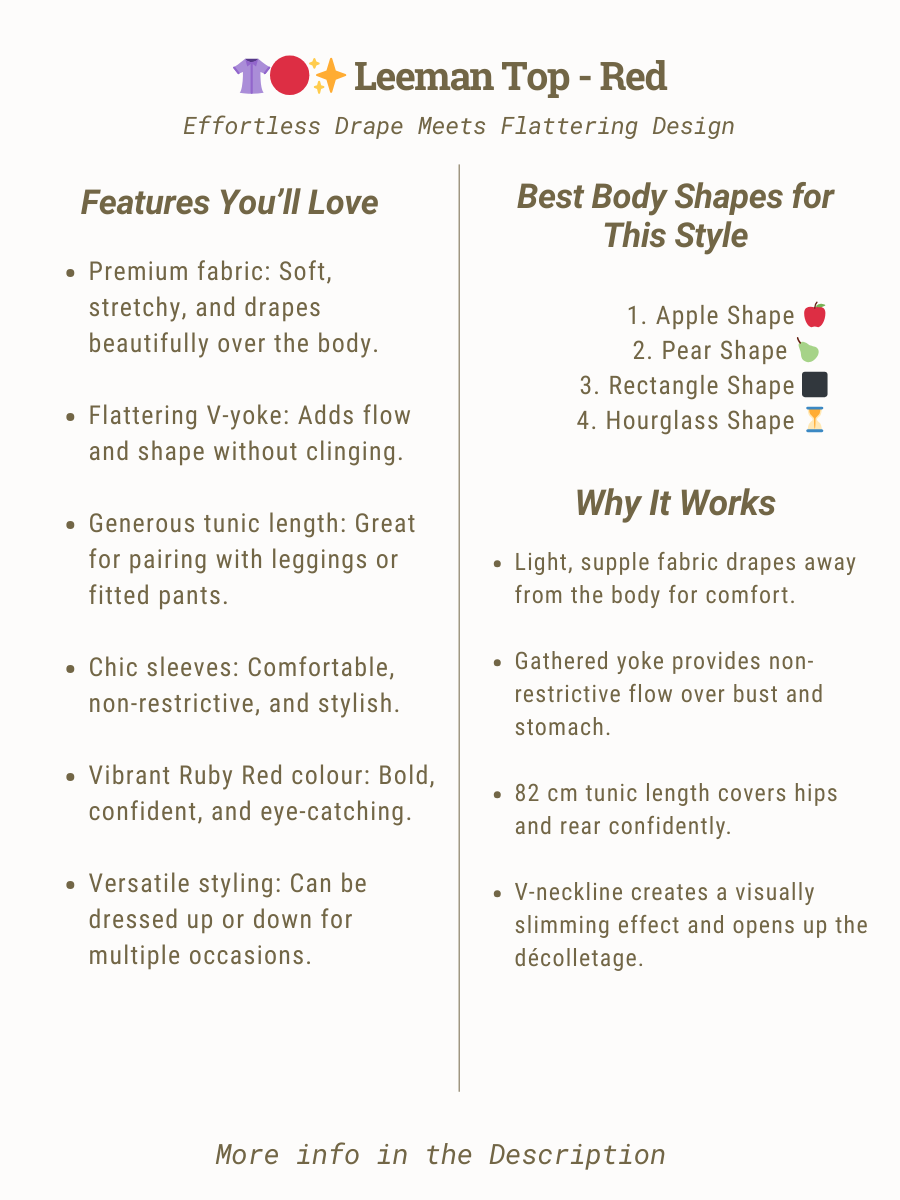 Leeman Top - Red features and body shape guide for women's plus size, sizes 16-50, by Dale and Waters.