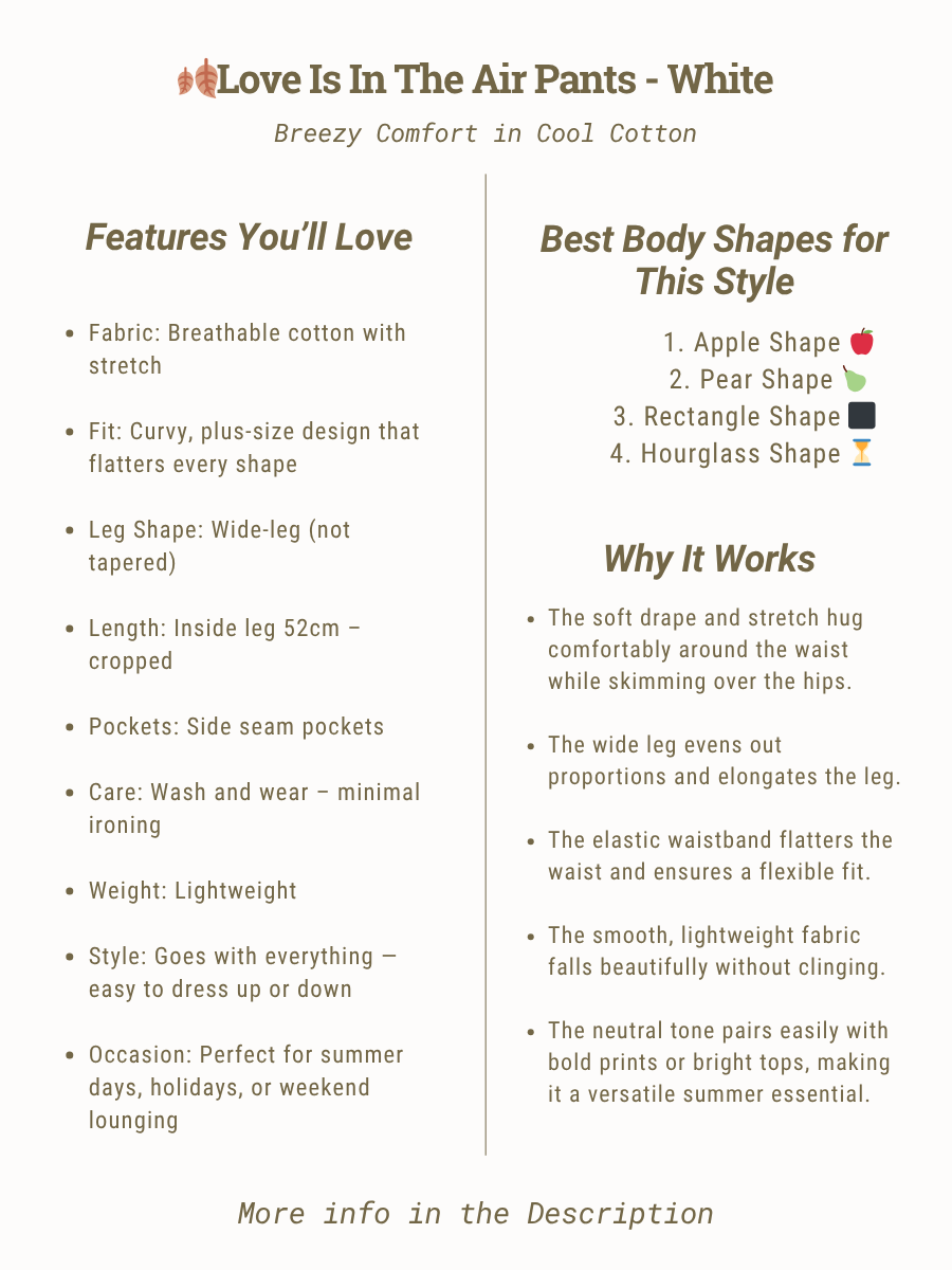 Love Is In The Air Pants - White features and body shape guide for plus size women, size 16-50 by dale & waters.