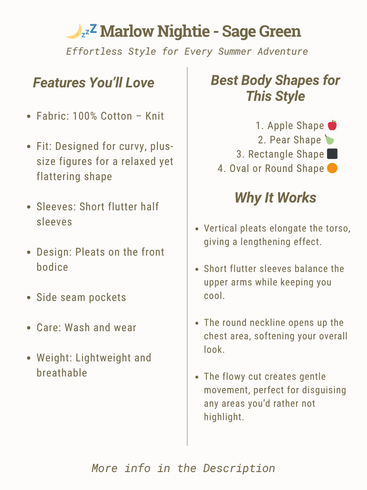 Marlow Nightie - Sage Green features, plus size design, body shapes for curvy women, lightweight breathable material.