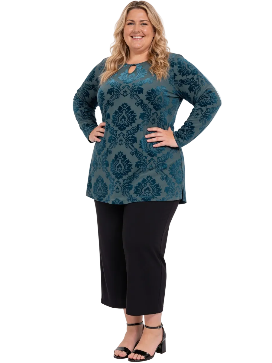 Nettie Velour Top - Green Print**