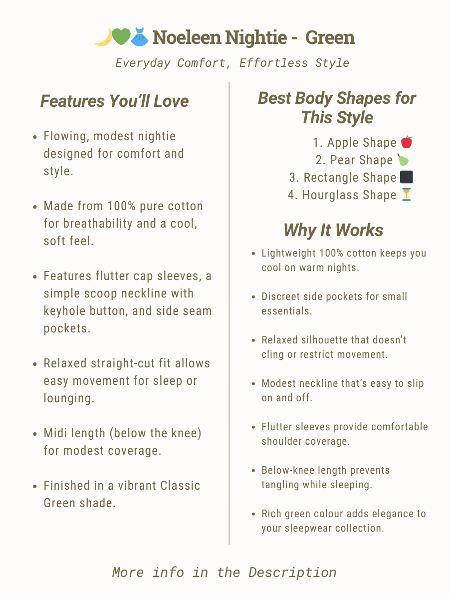 Noeleen Nightie -  Green features women's plus size flowing design, 100% cotton, stylish comfort for sizes 16-50.