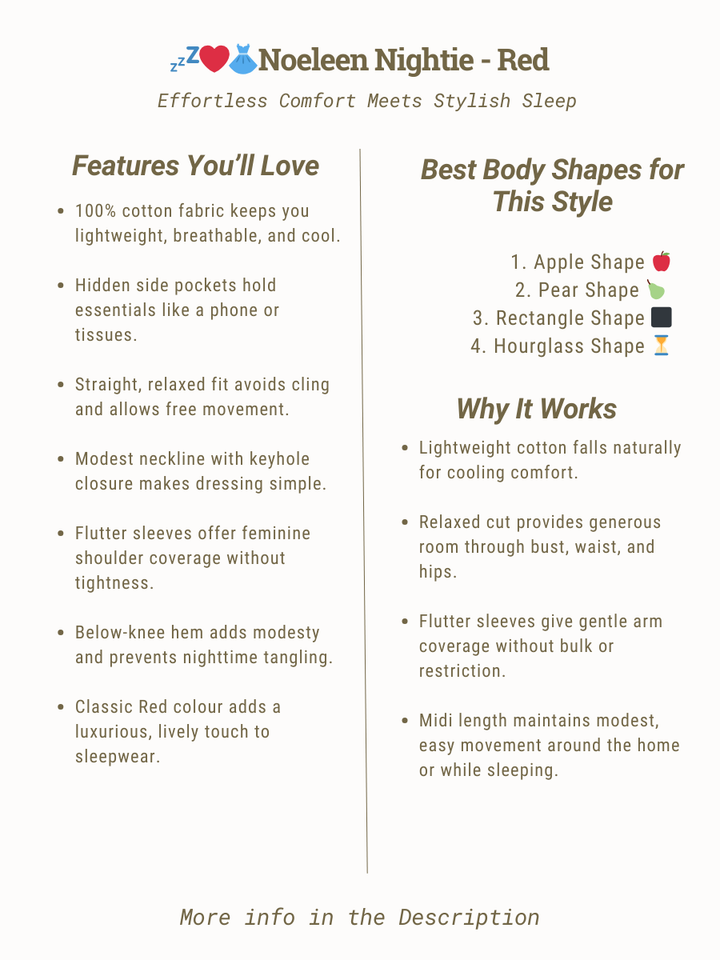 Noeleen Nightie - Red features overview, highlighting stylish comfort for women's plus size, sizes 16-50, by Dale and Waters.