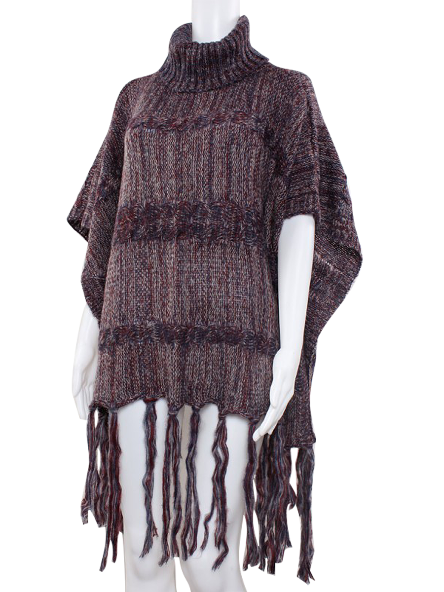 Turtleneck Poncho - Brown & Red*