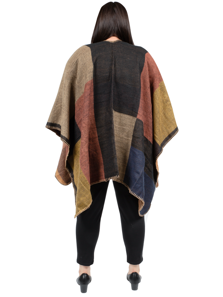 U Shape Print Poncho - Brick Red**