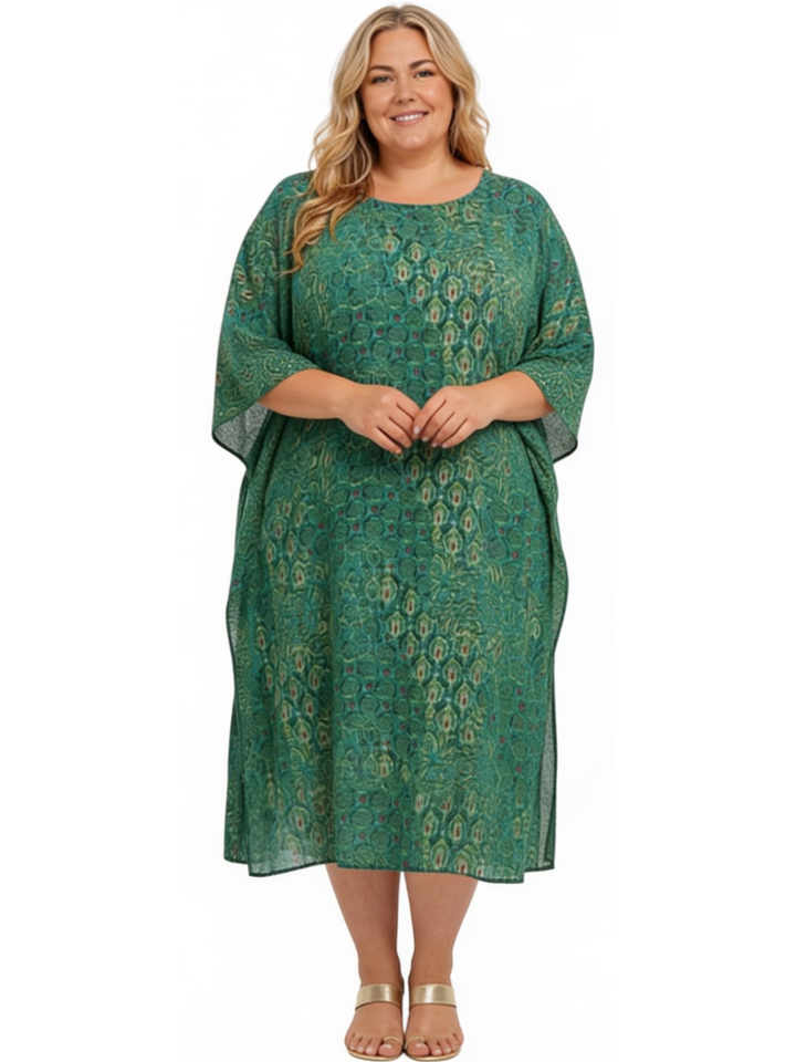 Rowena Kaftan Dress - Green Print*
