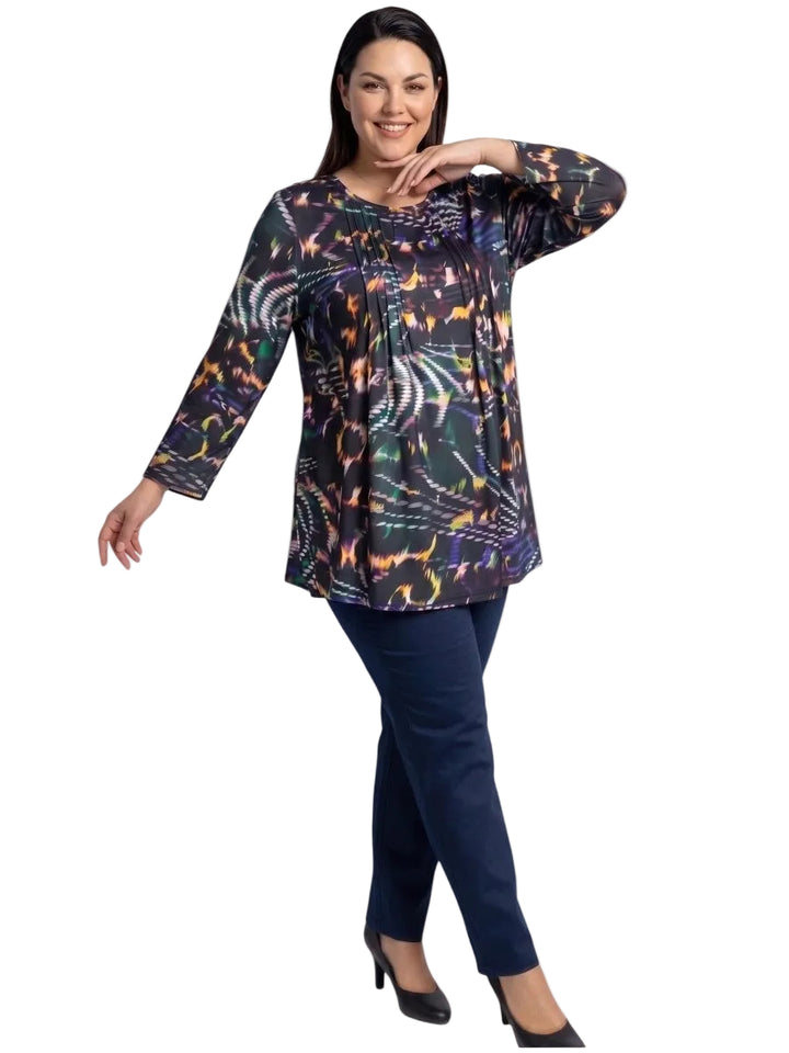 Ryleigh Pleat Top - Green Print