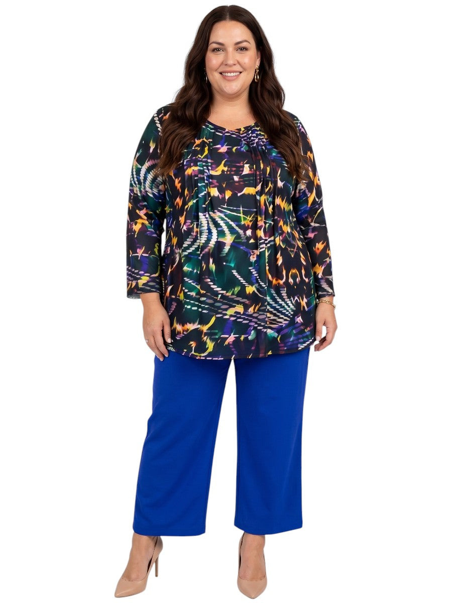 Ryleigh Pleat Top - Green Print Plus Size Tops Dale and Waters