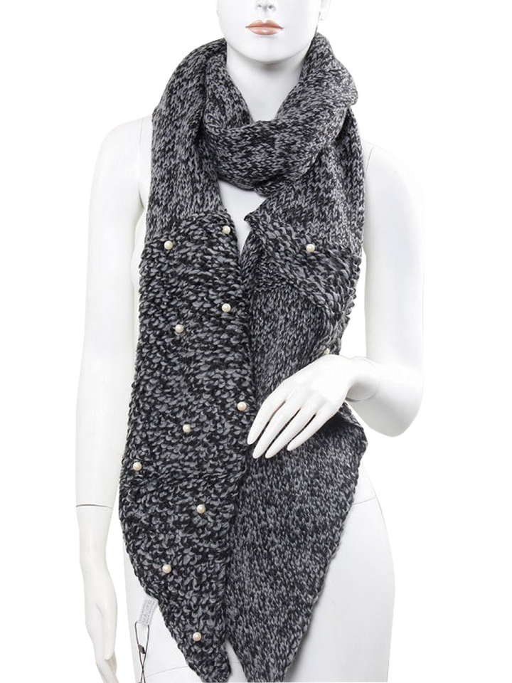 Knitted Scarf with Pearls - Charcoal*