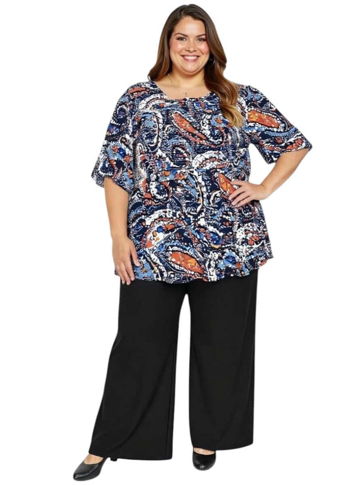Women’s Plus Size Salem Top – Navy Print | Dale and Waters