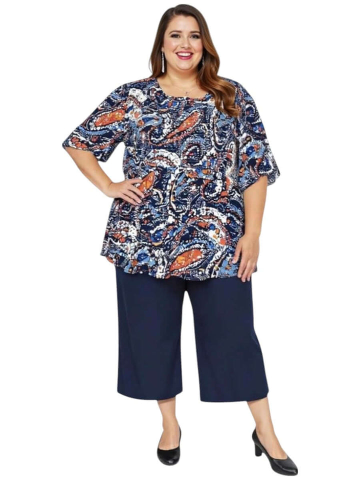 Women’s Plus Size Salem Top – Navy Print | Dale and Waters