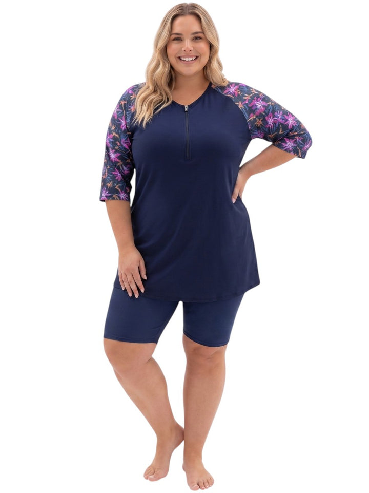 Tropical Twilight Swim Rashi Tunic - Navy*