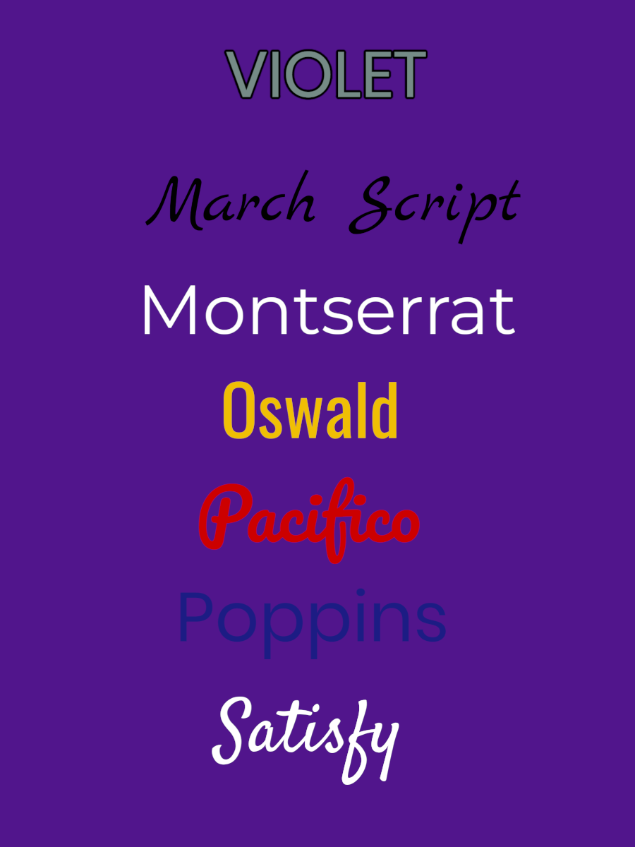 Image showcasing various font styles including Montserrat, Oswald, and Pacifico on a violet background.