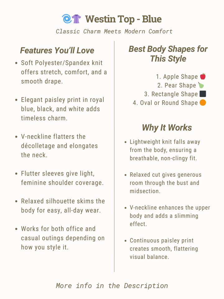 Westin Top - Blue features elegant paisley print and V-neckline for women's plus size, sizes 16-50 by Dale and Waters.